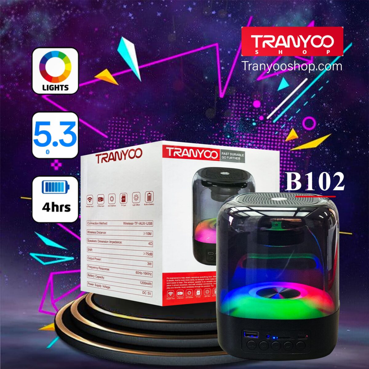 اسپیکر بلوتوثی رقص نور دار ترانیو Tranyoo مدل b102 - Image 4
