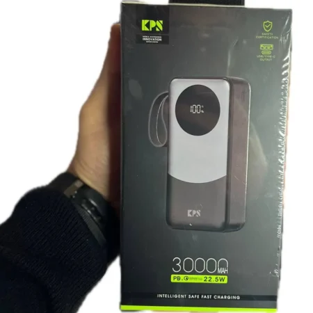 پاوربانک سوپر فست شارژ 22.5 وات 30000 میلی آمپر KPS مدل KPG-302 دارای نمایشگر با گارانتی 12 ماهه آسان توزیع