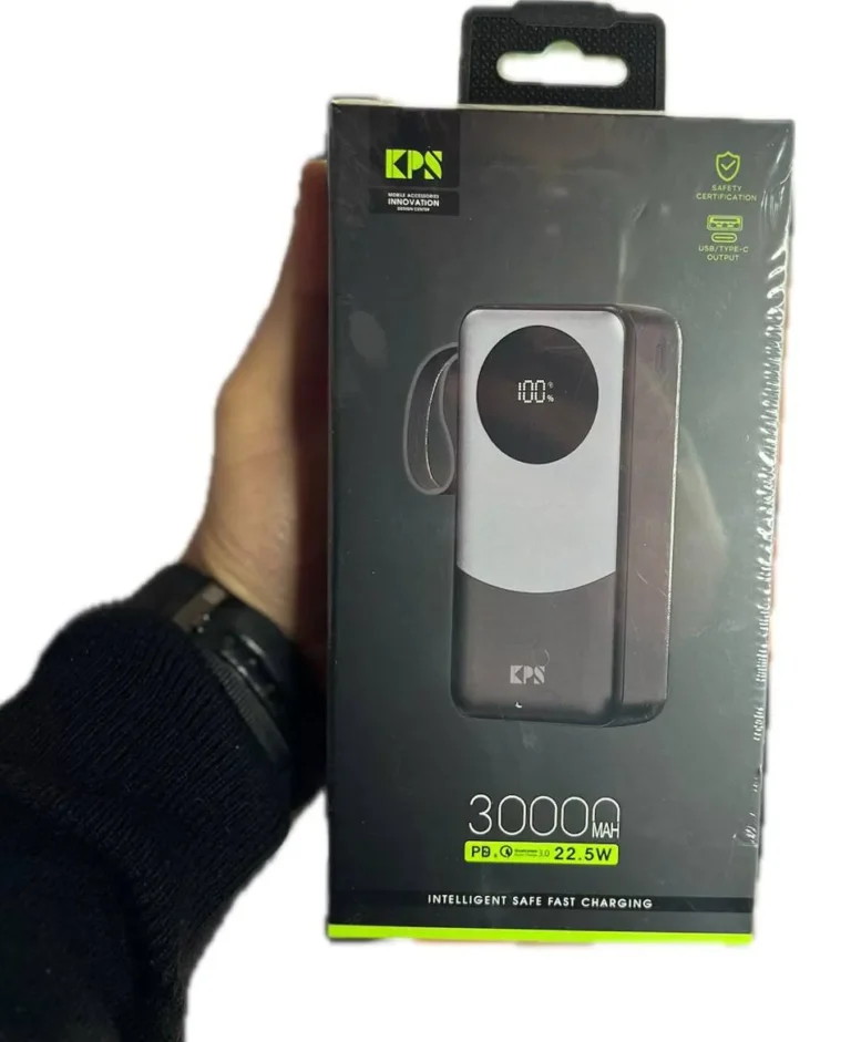 پاوربانک سوپر فست شارژ 22.5 وات 30000 میلی آمپر KPS مدل KPG-302 دارای نمایشگر با گارانتی 12 ماهه آسان توزیع