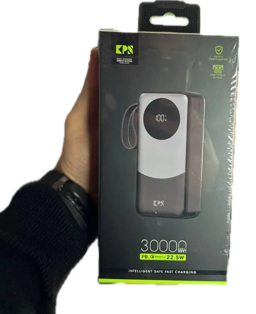 پاوربانک سوپر فست شارژ 22.5 وات 30000 میلی آمپر KPS مدل KPG-302 دارای نمایشگر با گارانتی 12 ماهه آسان توزیع
