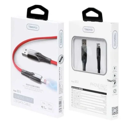 کابل فست شارژ آیفون USB به lightening ترانیو tranyoo مدل T-X5i با گارانتی 12 ماهه آسان توزیع