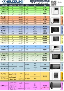 لیست قیمت محصولات سوزوکی-آسان توزیع-asantozi
