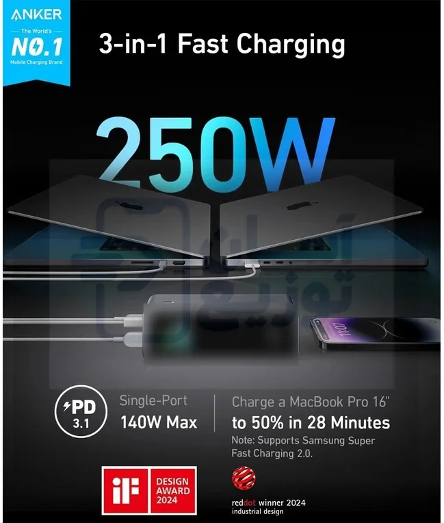پاوربانک Anker انکر مدل A1340 ظرفیت 27650 میلی آمپر ساعت