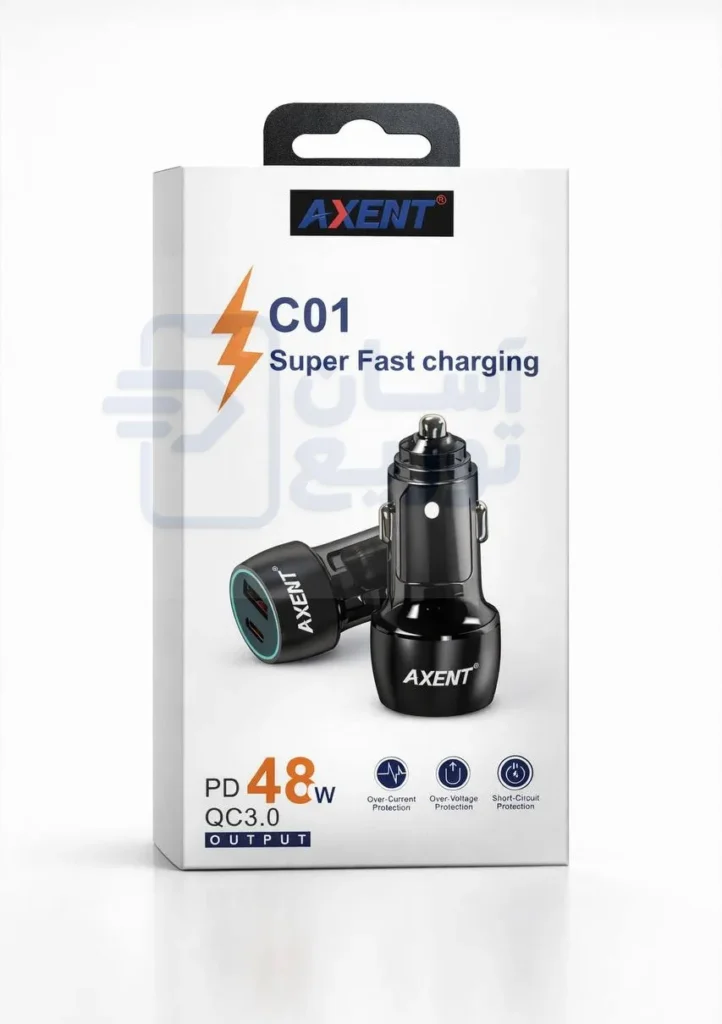 شارژر فندکی 48 وات 2خروجی اکسنت Axent مدل C01