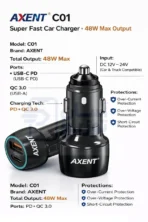 شارژر فندکی 48 وات 2خروجی اکسنت Axent مدل C01