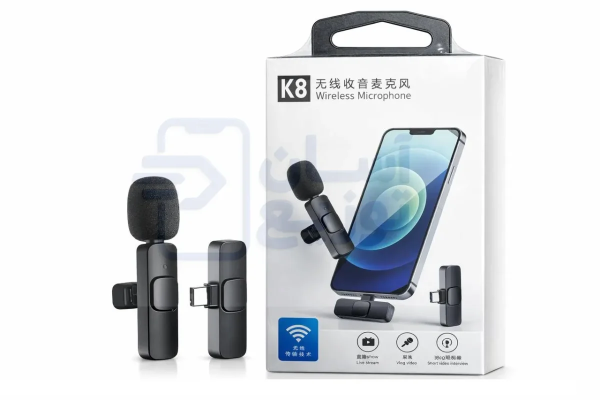 میکروفون یقه ای بی سیم مدل K8 تایپ سی + لایتنینگ8