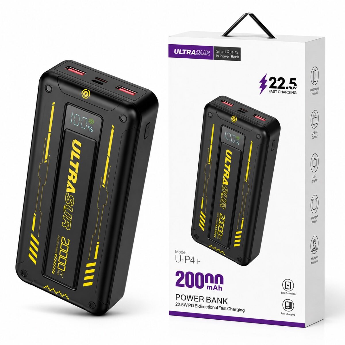پاوربانک 20000 میلی آمپر اولتراسور ULTRASUR مدل U-P4+ با گارانتی 1 ساله آسان توزیع