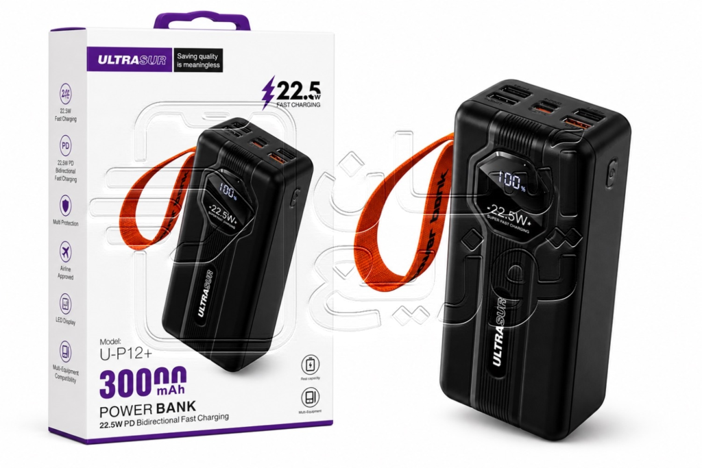 پاور بانک 30000 میلی آمپر اولتراسور Ultrasur مدل P-12+ www.asantozi.com