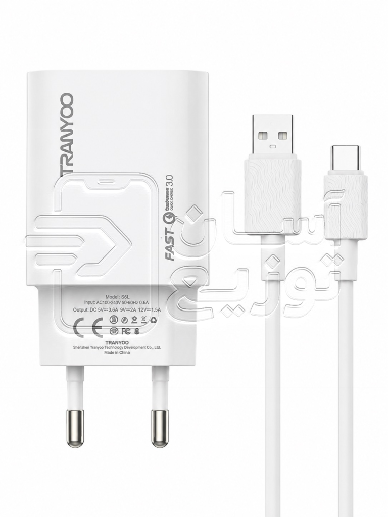 مجموعه شارژر تایپسی ترانیو Tranyoo مدل T-SE4C آداپتور 3.6 آمپر + کابل شارژ تایپسیwww.asantozi.com