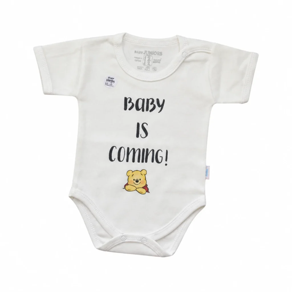 لباس سرهمی نوزاد جونیور طرح BABY IS COMING