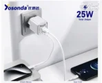 شارژر دیواری 25 وات فست شارژ 2 پورت یوسوندا مدل yosonda Y-G30