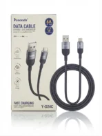 کابل شارژ USB به Type-C یوسوندا مدل Y-D24C فست شارژ 6 آمپر در کنار جعبه