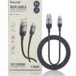 کابل شارژ USB به Type-C یوسوندا مدل Y-D24C فست شارژ 6 آمپر در کنار جعبه