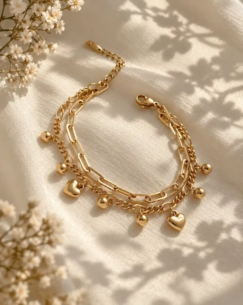 دستبند دو لاین قلب و گوی ژوپینگ
